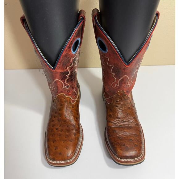 Smoky Mountain Youth Brown Ostrich Style 3752C Square Toe Cowboy Boots - Sz 13.5 - Picture 2 of 7